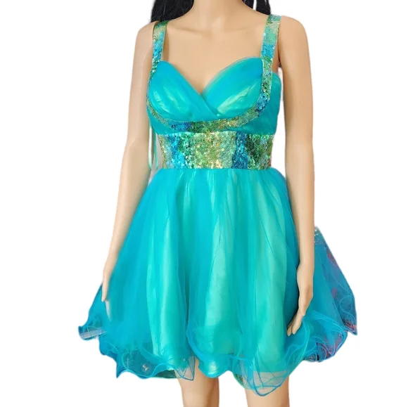 Jovani Dresses | Jovani! Two Tone Teal And Gold Sequin Short Prom Dress Size 2 | Color: Blue/Gold | Size: 2 | Juljsha's Closet